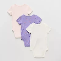 Proudly™ Baby Girls Envelope Neck Short Sleeve Rib 3-pc. Bodysuit