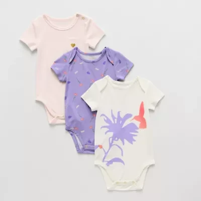Proudly™ Baby Girls Envelope Neck Short Sleeve Rib 3-pc. Bodysuit