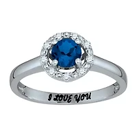 Personalized Simulated Birthstone & Cubic Zirconia Halo Ring