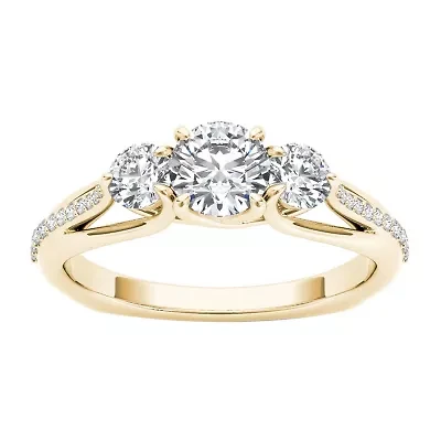 Love Lives Forever Womens 1 CT. T.W. Natural White Diamond 14K Gold Round 3-Stone Engagement Ring