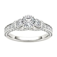 Love Lives Forever Womens 1 1/5 CT. T.W. Natural White Diamond 14K Gold Round Side Stone 3-Stone Engagement Ring