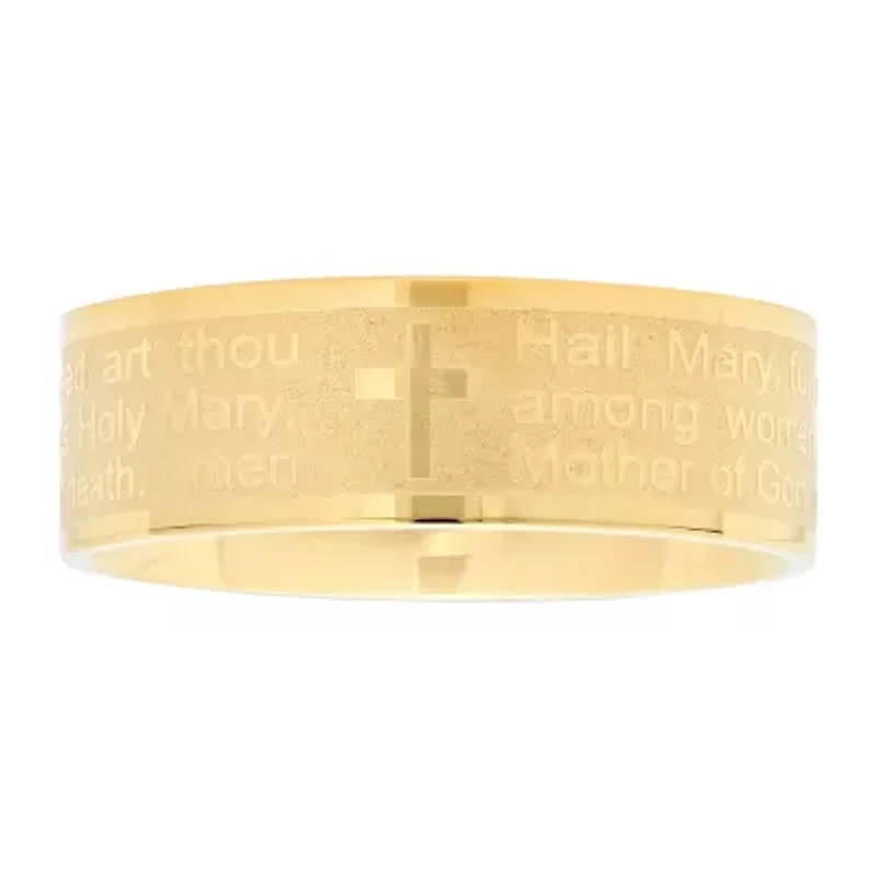Steeltime Hail Mary Prayer Mens 6MM 18K Gold Over Stainless Steel Band