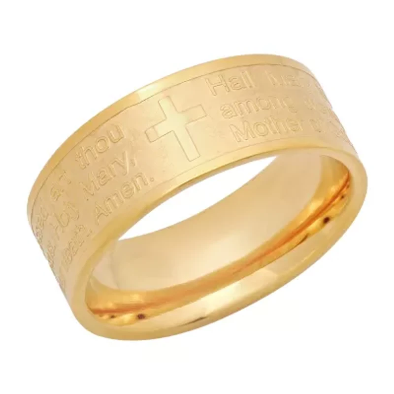 Steeltime Hail Mary Prayer Mens 6MM 18K Gold Over Stainless Steel Band