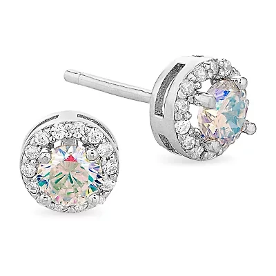 DiamonArt® Preciosa Aurora Borealis 1 1/6 CT. T.W.  White Cubic Zirconia Sterling Silver 6.8mm Stud Earrings