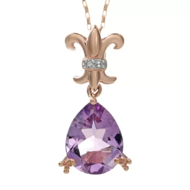 Genuine Amethyst and Diamond-Accent 10K Rose Gold Filigree Drop Pendant Necklace
