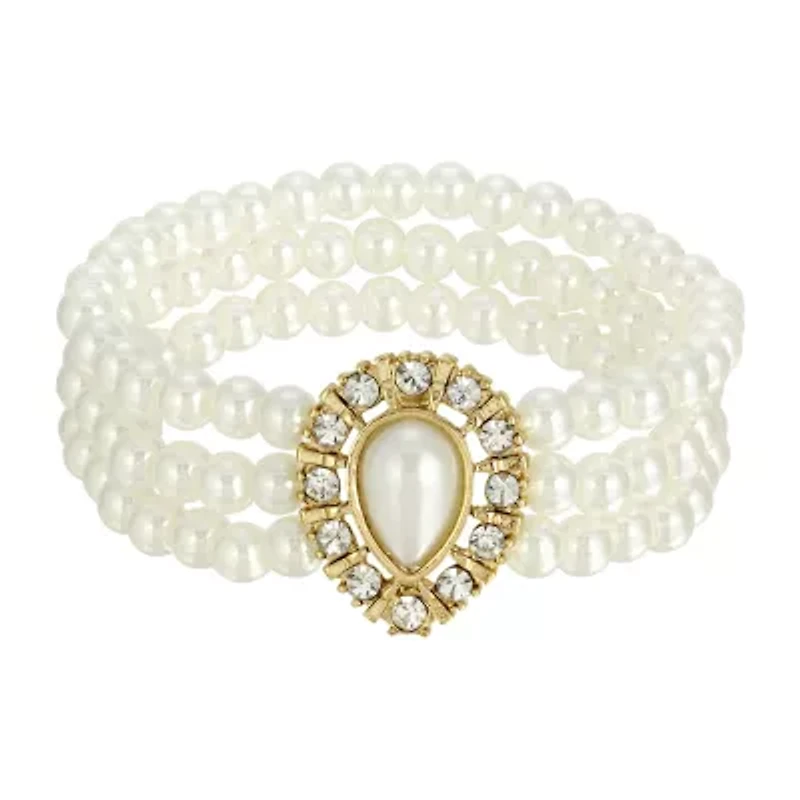 1928 Gold Tone Simulated Pearl Stretch Bracelet