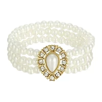 1928 Gold Tone Simulated Pearl Stretch Bracelet