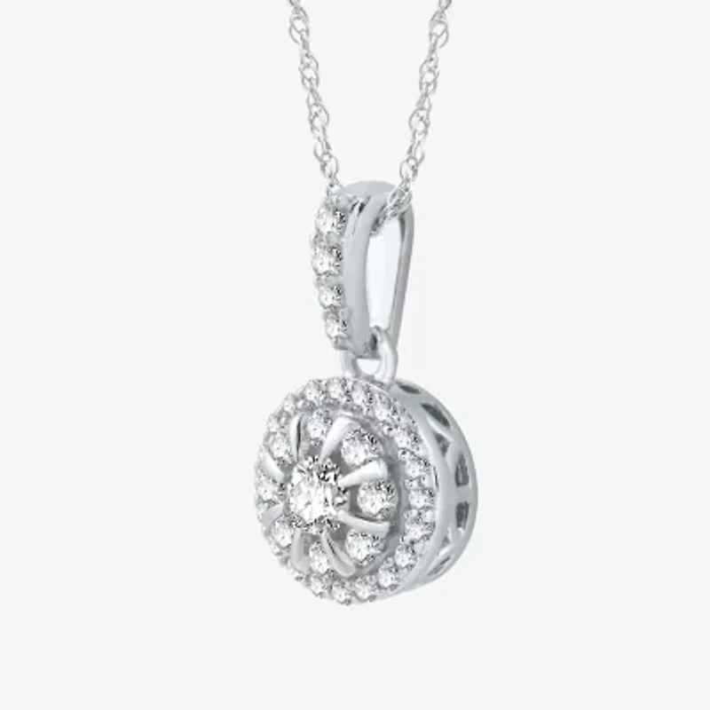 Womens 1/4 CT. T.W. Natural White Diamond 10K White Gold Round 18 Inch Pendant Necklace