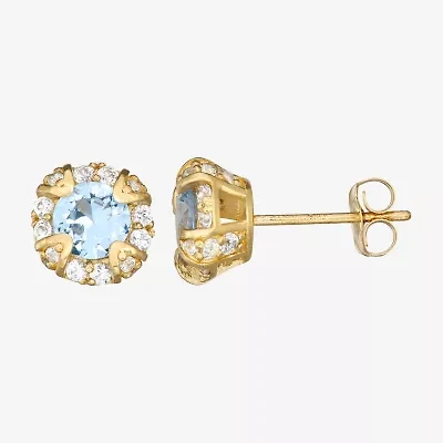 Lab Created Blue Aquamarine 10K Gold 6.4mm Round Stud Earrings
