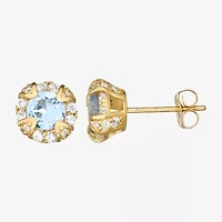 Lab Created Blue Aquamarine 10K Gold 6.4mm Round Stud Earrings