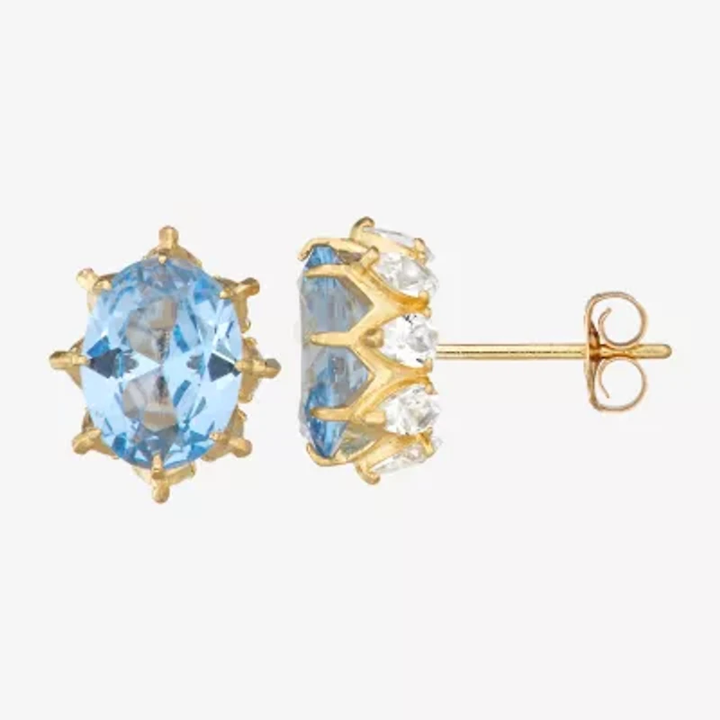 Simulated Blue Aquamarine 10K Gold 10mm Stud Earrings