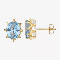 Simulated Blue Aquamarine 10K Gold 10mm Stud Earrings