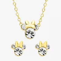 Disney Minnie Mouse Jewelry Travel Case w/ Brass Earring and Pendant Necklace Set