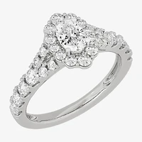H-I / Si1-Si2) Womens / CT. T.W. Lab Grown White Diamond 10K Gold Oval Side Stone Halo Bridal Set
