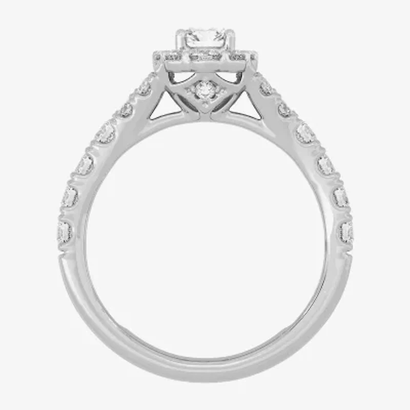 H-I / Si1-Si2) Womens / CT. T.W. Lab Grown White Diamond 10K Gold Oval Side Stone Halo Bridal Set