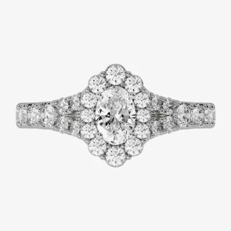 H-I / Si1-Si2) Womens / CT. T.W. Lab Grown White Diamond 10K Gold Oval Side Stone Halo Bridal Set