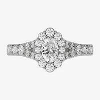 H-I / Si1-Si2) Womens / CT. T.W. Lab Grown White Diamond 10K Gold Oval Side Stone Halo Bridal Set