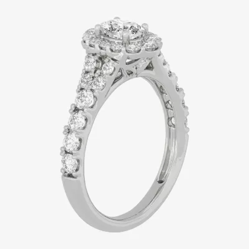 H-I / Si1-Si2) Womens / CT. T.W. Lab Grown White Diamond 10K Gold Oval Side Stone Halo Bridal Set