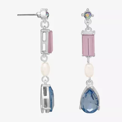 Bijoux Bar Delicates Silver Tone Womens Multi Color Glass Drop Earrings