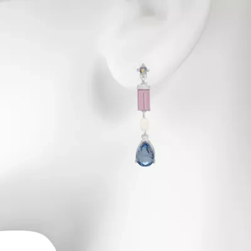 Bijoux Bar Delicates Silver Tone Womens Multi Color Glass Drop Earrings