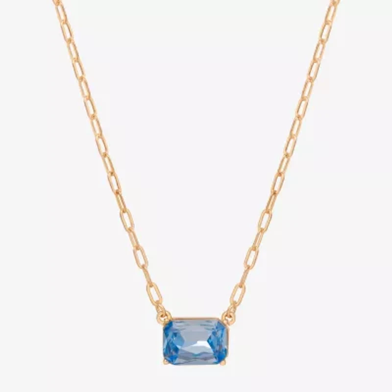 Bijoux Bar Delicates Gold Tone Womens Blue Glass 16 Inch Pendant Necklace