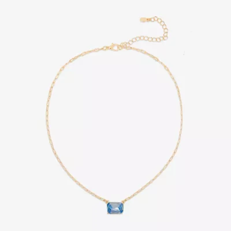 Bijoux Bar Delicates Gold Tone Womens Blue Glass 16 Inch Pendant Necklace