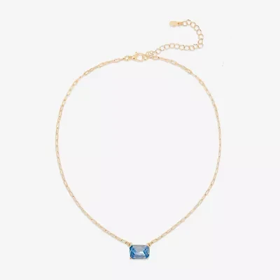 Bijoux Bar Delicates Gold Tone Womens Blue Glass 16 Inch Pendant Necklace