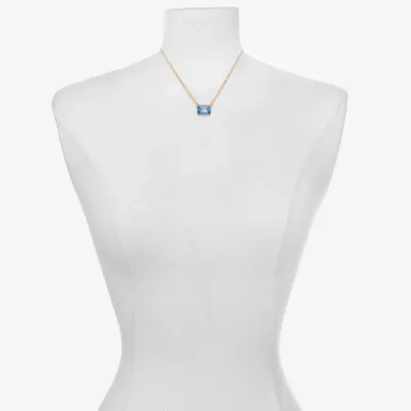 Bijoux Bar Delicates Gold Tone Womens Blue Glass 16 Inch Pendant Necklace