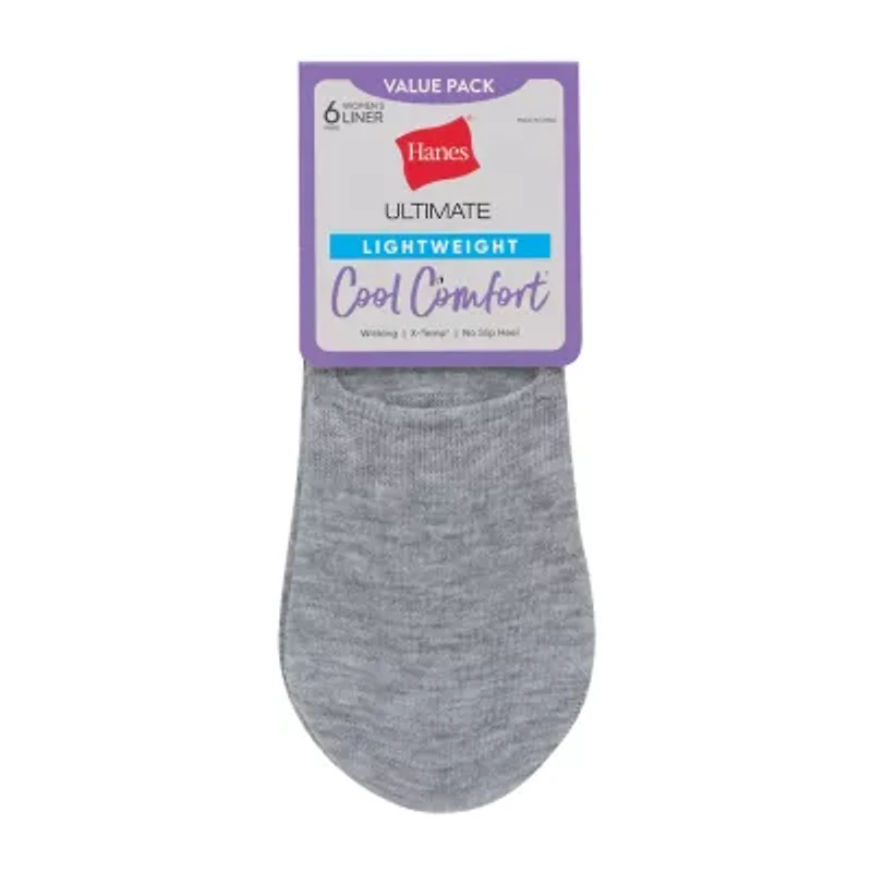 Hanes Cool Comfort Lightweight Womens Multi-Pack 6 Pair Liner Socks