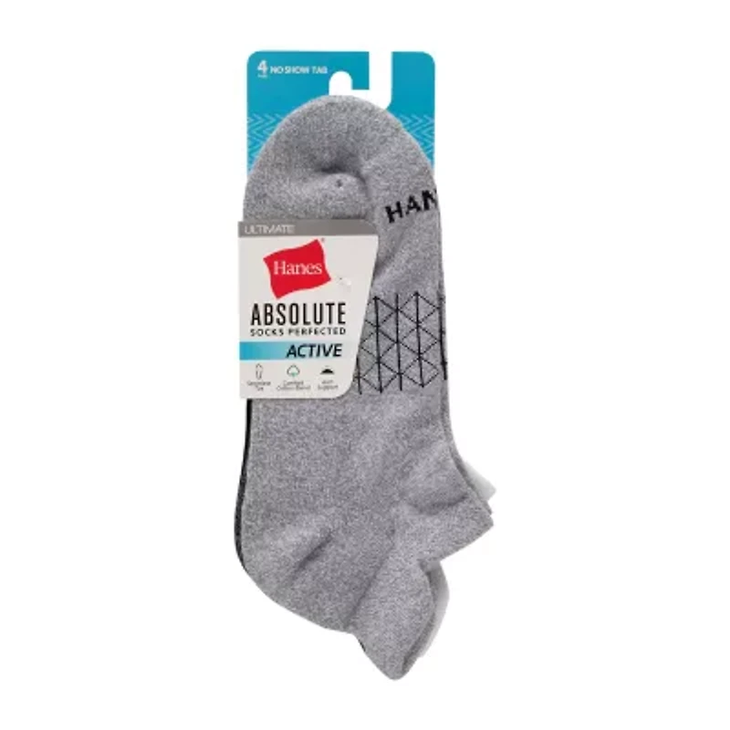 Hanes Absolute Active Heel Tab Womens 4 Pair No Show Socks
