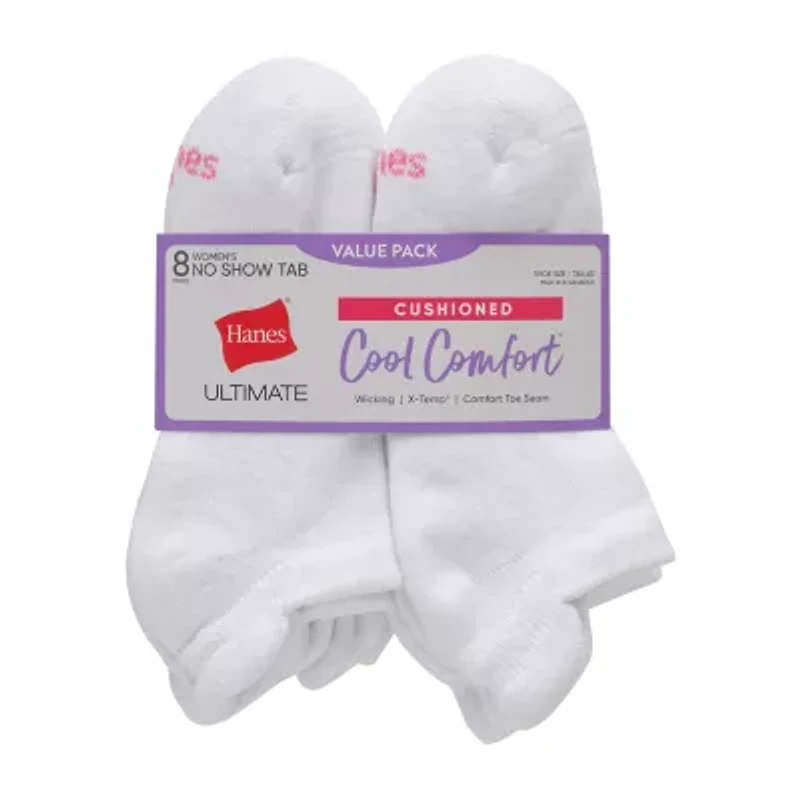 Hanes Cool Comfort Cushion Heel Tab Womens Multi-Pack 8 Pair No Show Socks