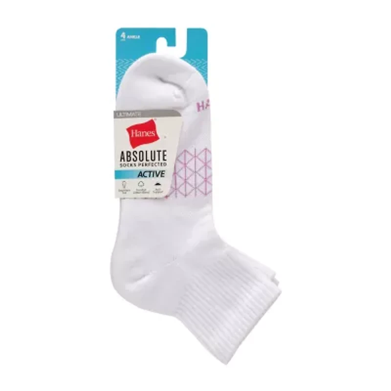 Hanes Absolute Active Womens Breathable 4 Pair Quarter Ankle Socks