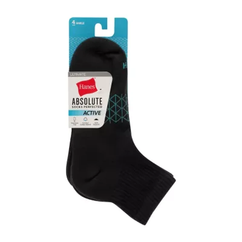 Hanes Absolute Active Womens Breathable 4 Pair Quarter Ankle Socks