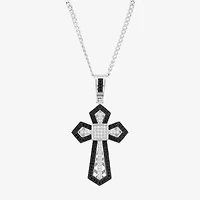 Made in Italy Mens Black Spinel Sterling Silver Cross 22 Inch Pendant Necklace
