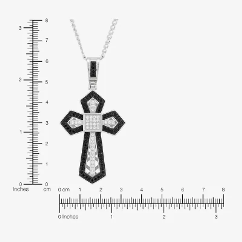 Made in Italy Mens Black Spinel Sterling Silver Cross 22 Inch Pendant Necklace