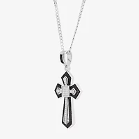 Made in Italy Mens Black Spinel Sterling Silver Cross 22 Inch Pendant Necklace