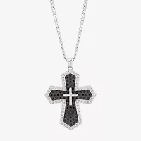 Made in Italy Mens Black Spinel Sterling Silver Cross 22 Inch Pendant Necklace