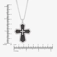 Made in Italy Mens Black Spinel Sterling Silver Cross 22 Inch Pendant Necklace