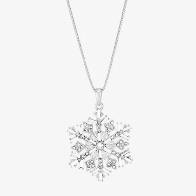 Limited Quantities! Womens Crystal Sterling Silver Snowflake 18 Inch Pendant Necklace
