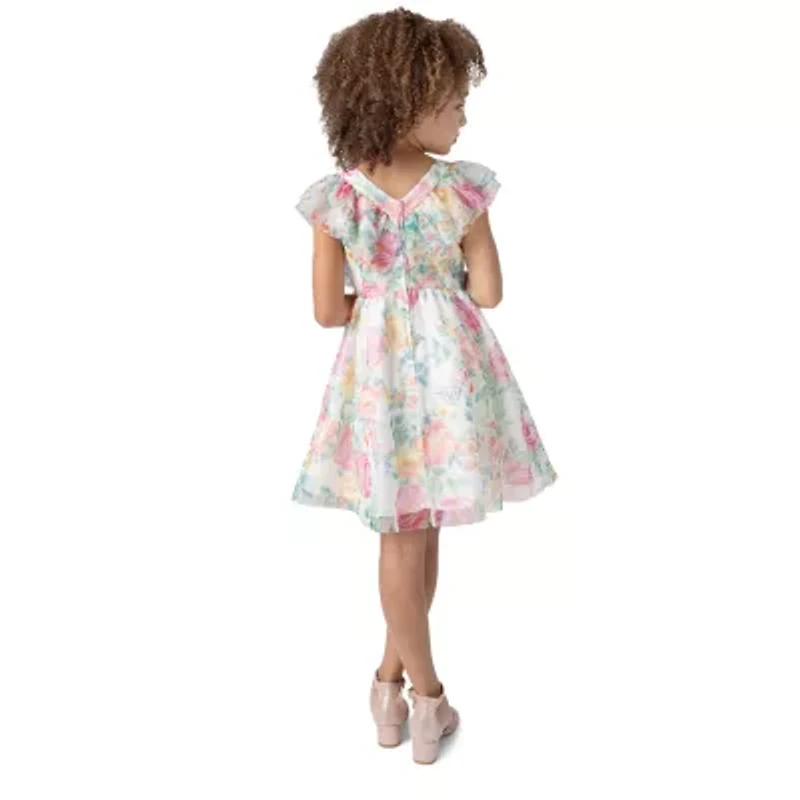 Rare Editions Toddler Girls Embellished Short Sleeve Flutter Empire Waist Dress