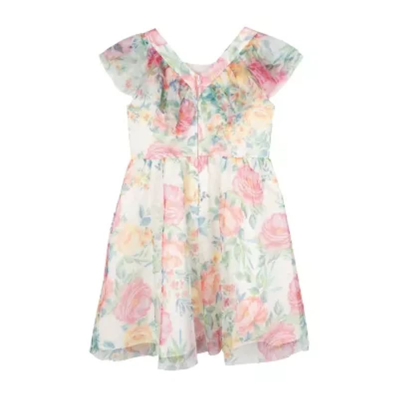 Rare Editions Toddler Girls Embellished Short Sleeve Flutter Empire Waist Dress