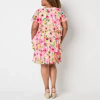 Jessica Howard Womens Plus Short Sleeve Floral Shift Dress