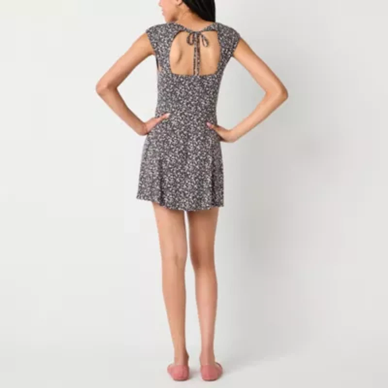 Arizona Womens Juniors Short Sleeve Floral Fit + Flare Dress