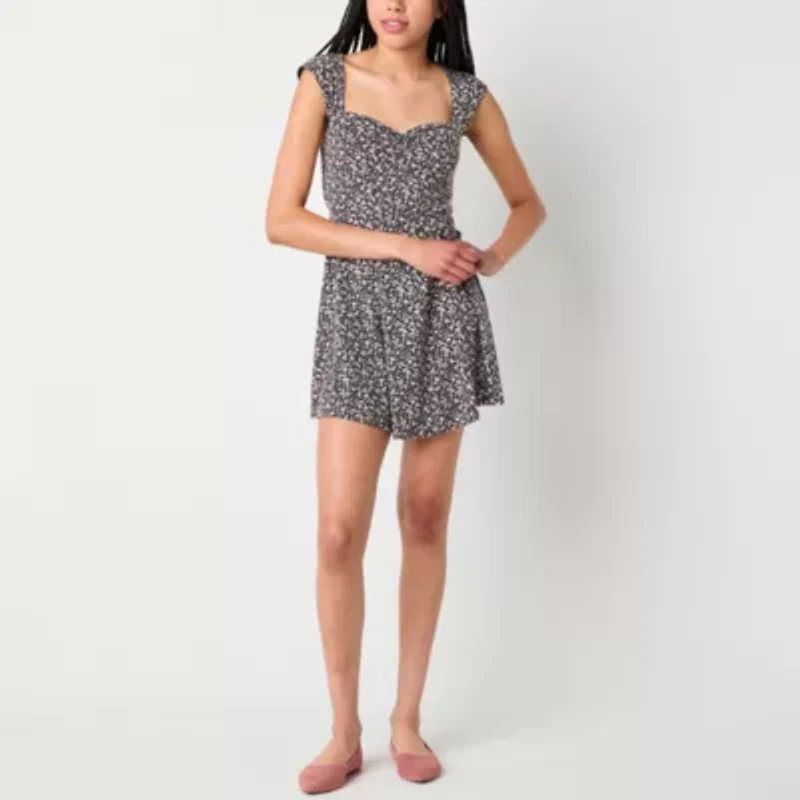 Arizona Womens Juniors Short Sleeve Floral Fit + Flare Dress