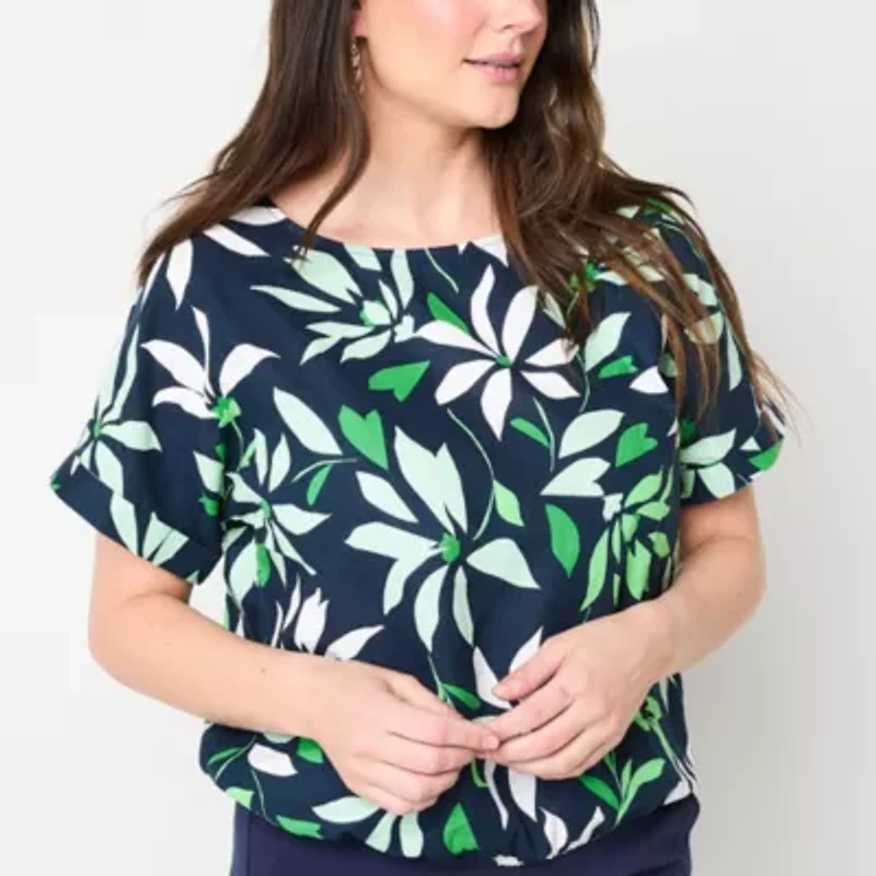 Liz Claiborne Womens Crew Neck Short Sleeve Blouse