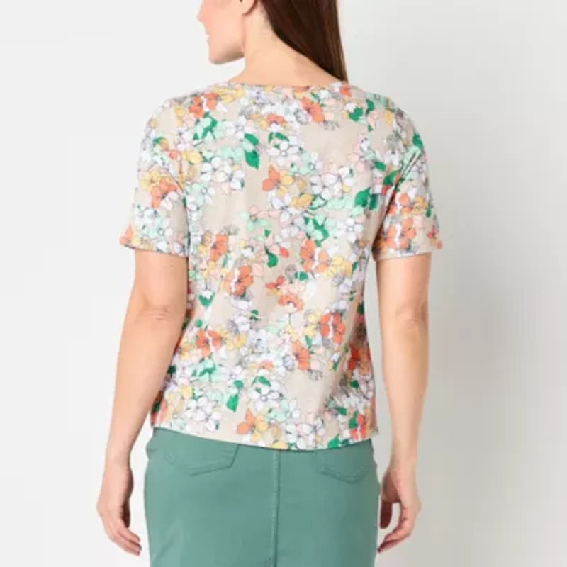 Liz Claiborne Womens Boat Neck Short Sleeve T-Shirt
