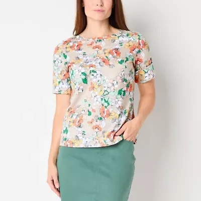 Liz Claiborne Womens Boat Neck Short Sleeve T-Shirt