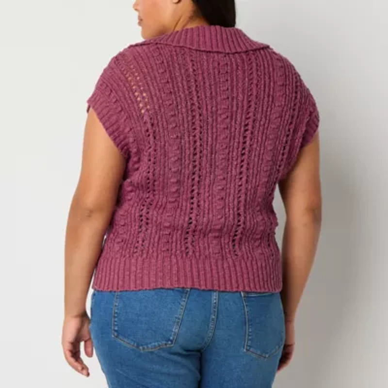 a.n.a Womens Sweater Pointelle Polo Plus