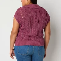 a.n.a Womens Sweater Pointelle Polo Plus