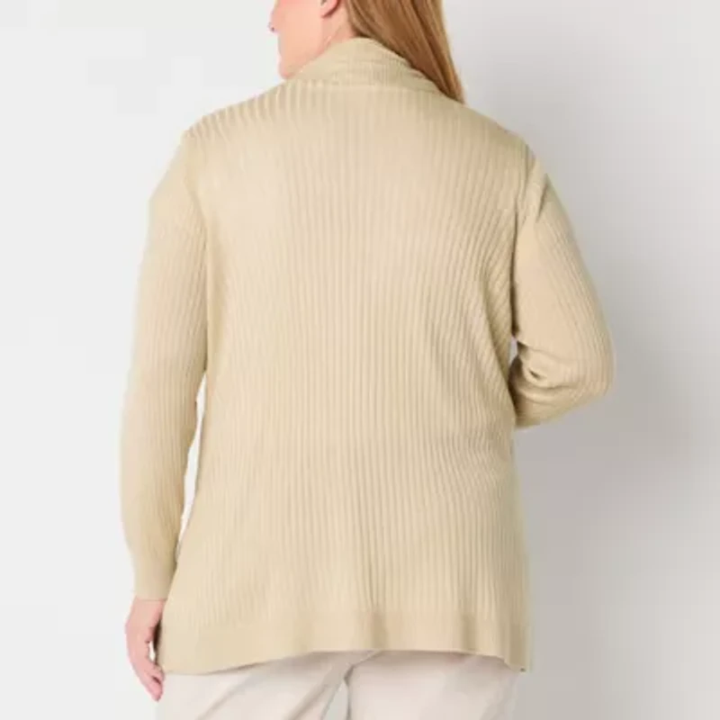 Liz Claiborne Womens Long Sleeve Open Front Plus Cardigan